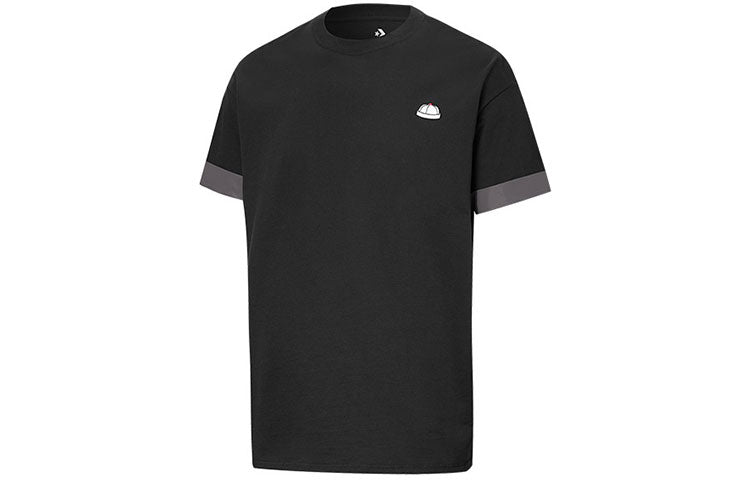 Men's Converse City Short Sleeve Tee Cuff Contrasting Colors Sports Round Neck Black 10020858-A02