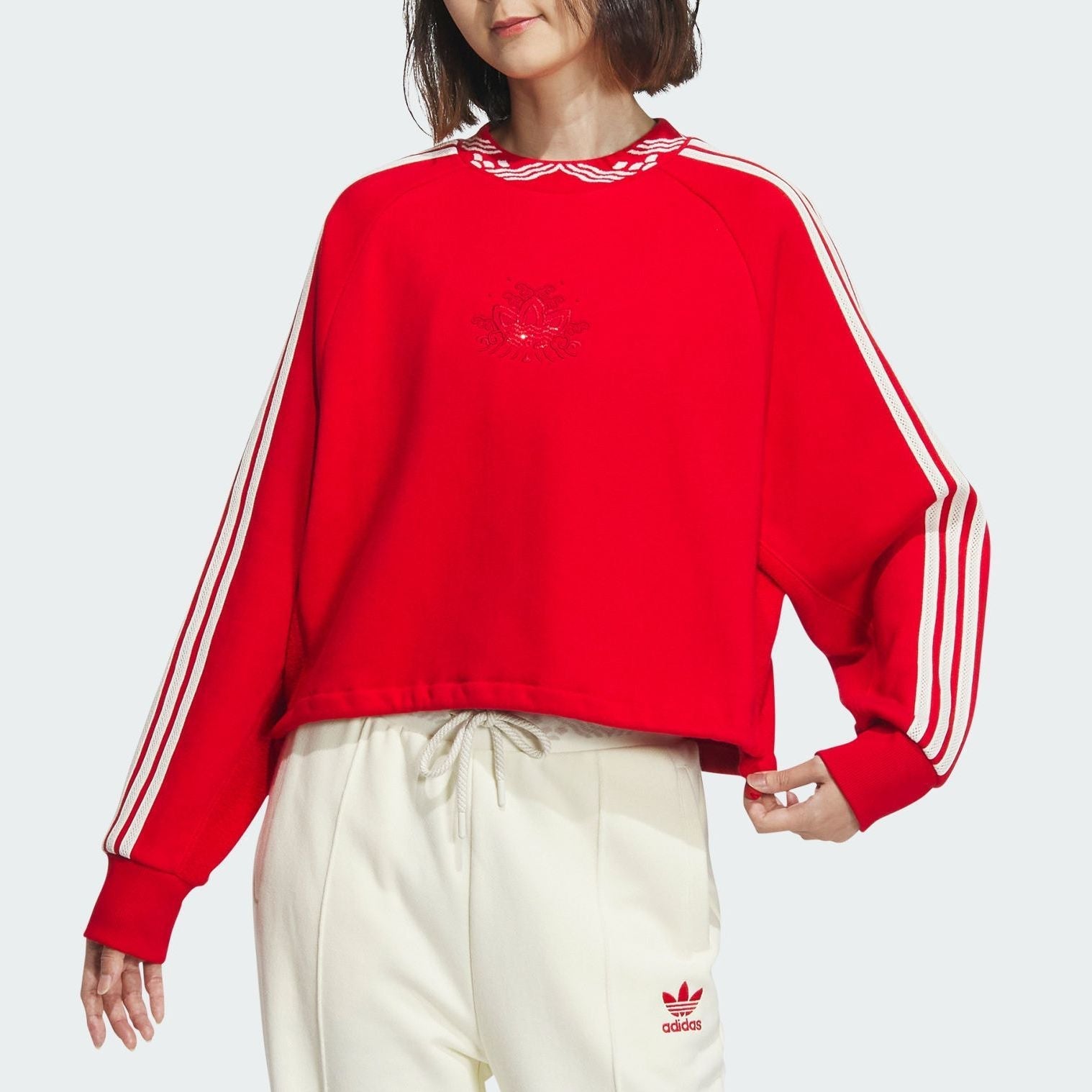 (WMNS) adidas Originals Jacquard Rib Crewneck Sweatshirt Asia Sizing 'Red' IX4228