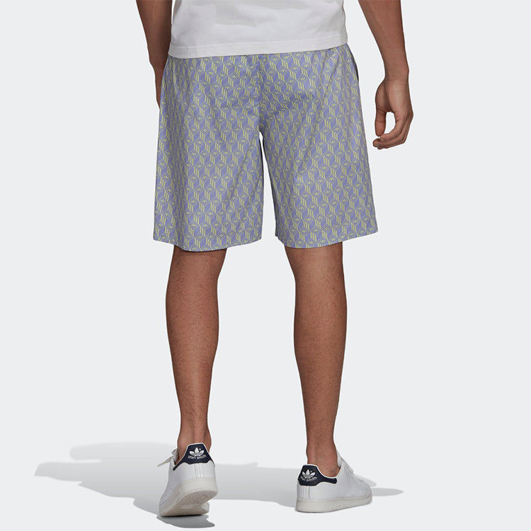 adidas originals Monogram Short Logo Full Print Loose Sports Shorts Purple Yellow HB1823