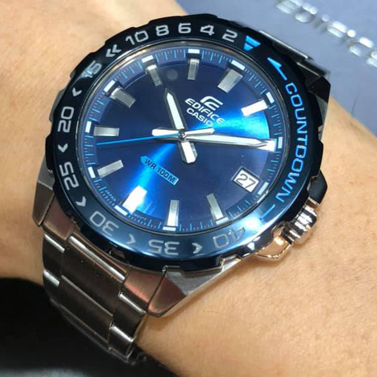 CASIO EDIFICE Men'ses Silver/Blue Mens SilverBlue Analog EFV-120DB-2A