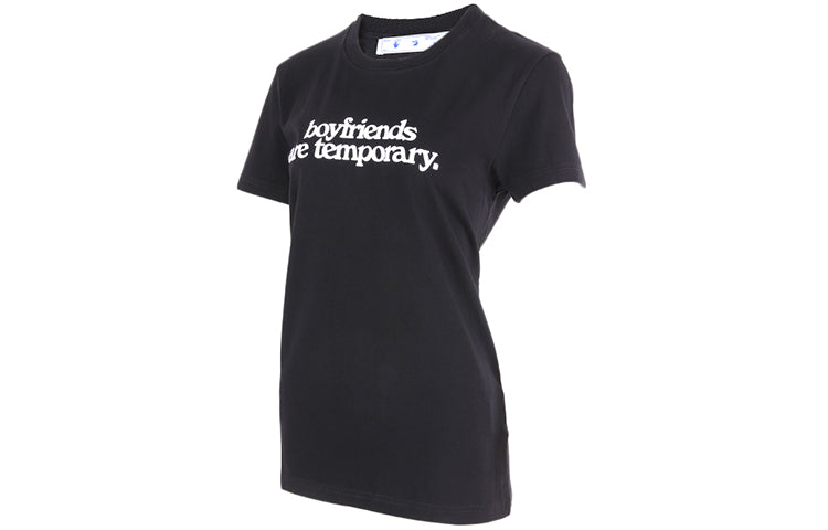 (WMNS) Off-White Slogan Printing Short Sleeve Slim Fit Black T-Shirt OWAA049F20JER0081001