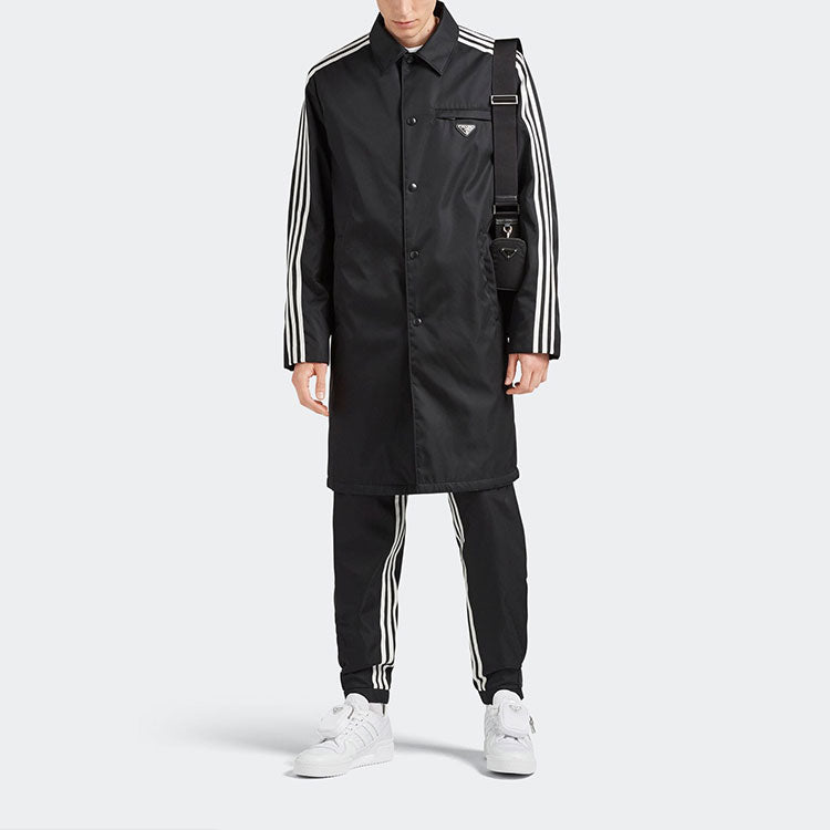 Men's adidas originals Contrasting Colors Stripe Lapel Long Sleeves Sports Jacket Black HN3988