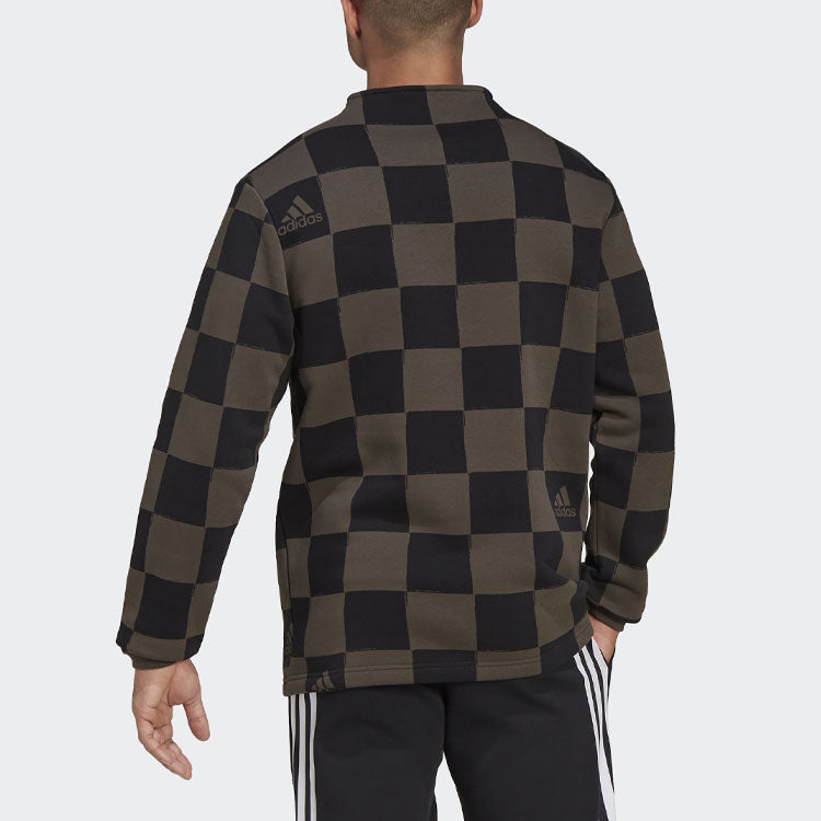 Men's adidas Fl Swt Logo Embroidered Grid Sports Half Turtleneck Pullover Black HU0291
