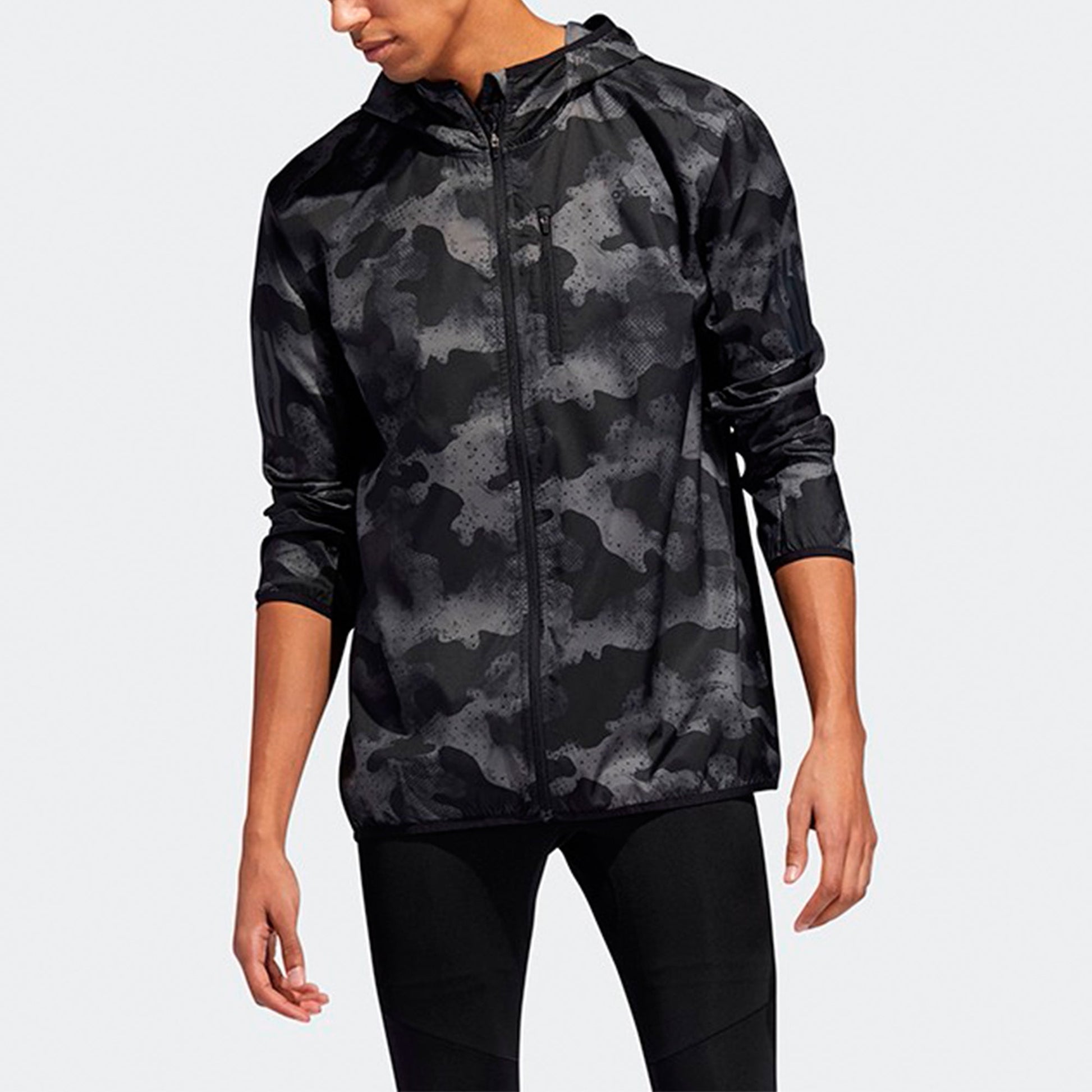 adidas Sports Training Camouflage Woven Hooded Jacket Black DZ2030
