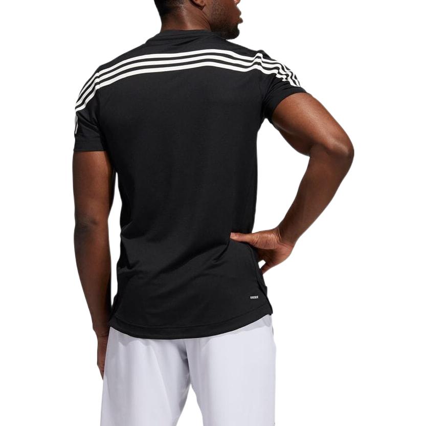 adidas Stripe Logo Printing Half Zipper Pullover Short Sleeve Japanese Version Black T-Shirt GT3872
