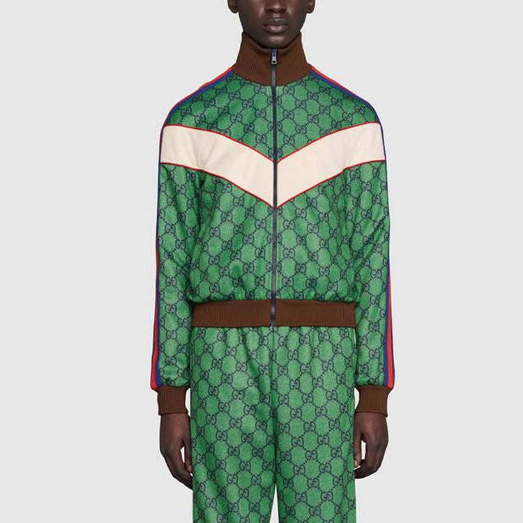 Men's Gucci FW21 Webbing Double G Knit Zipper Logo Jacket Green 653367-XJDF0-3305