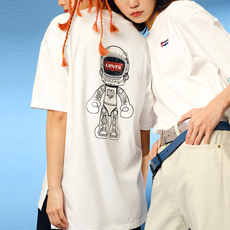 Levis Logo Printing Round Neck Loose Short Sleeve White T-Shirt A2809-0001