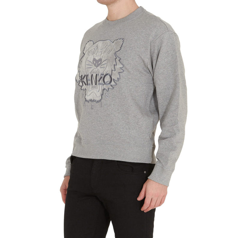 Men's KENZO Embroidered Cotton Round Neck Long Sleeves Sports Gray FA65SW1104XJ-94