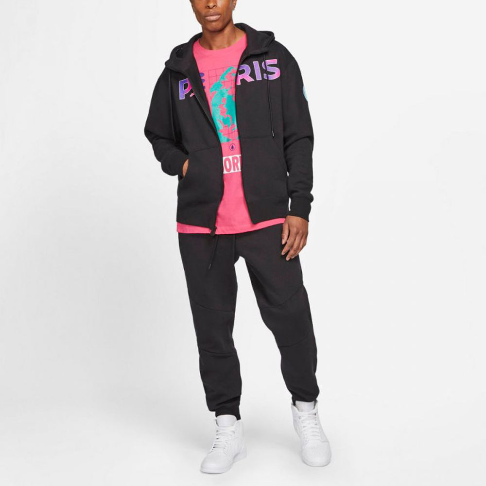 Air Jordan Paris Saint-Germain Logo Printing Fleece hooded track Jacket Black CK9641-010