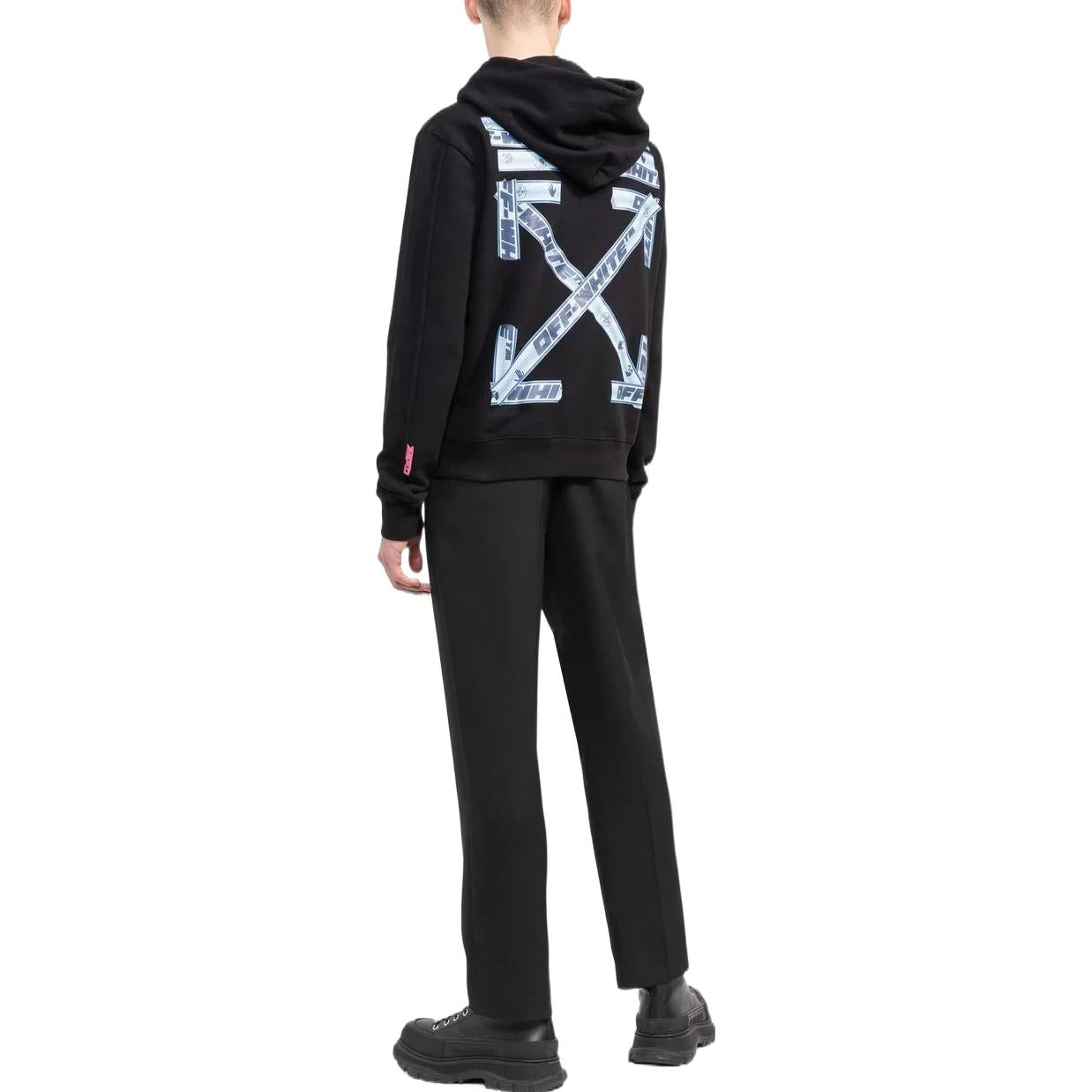 Men's Off-White SS22 Solid Color Logo Printing Hooded Long Sleeves Black OMBB034G20FLE0121045
