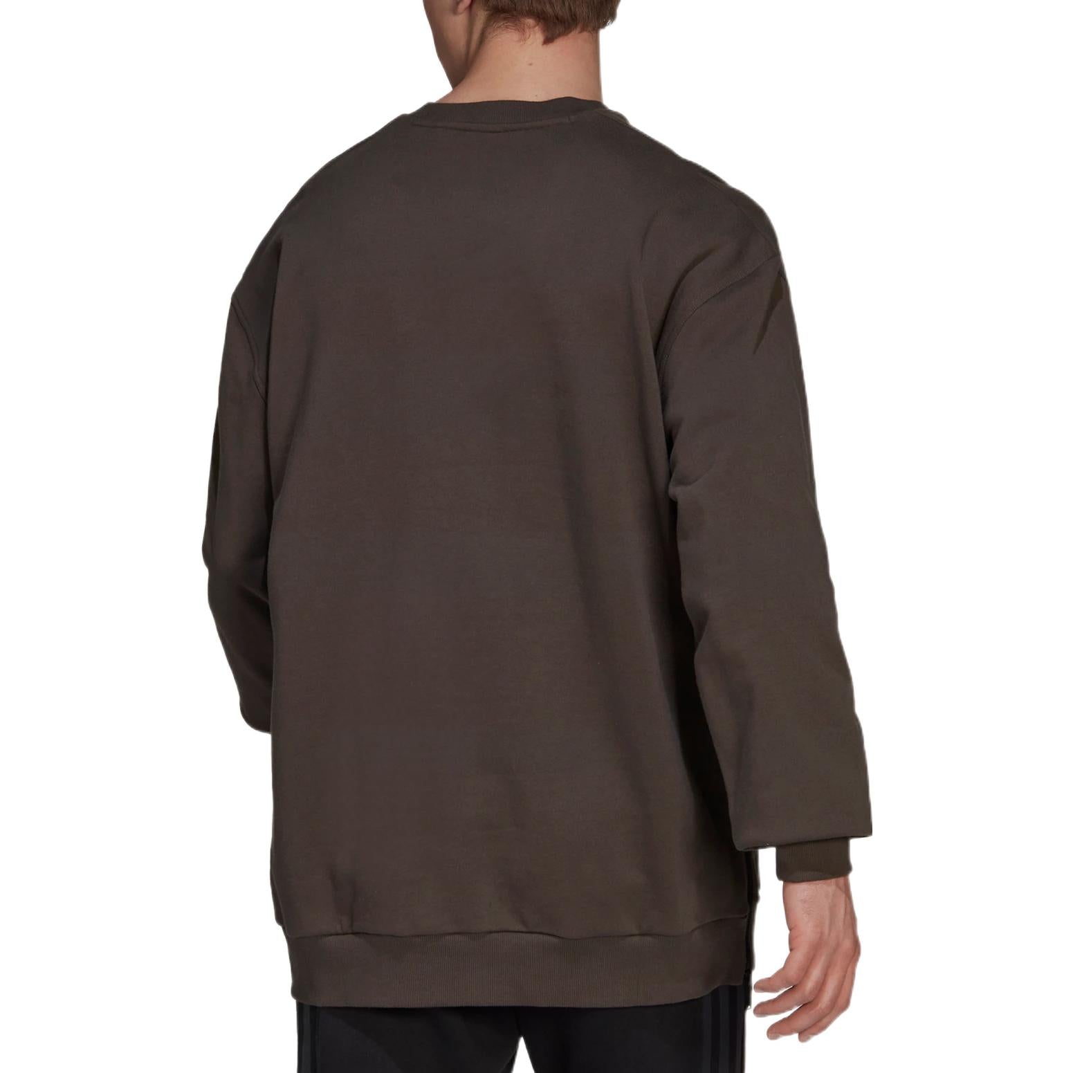 Men's adidas Solid Color Round Neck Loose Pullover Hoodless Dark Grey Olive Green HG6637