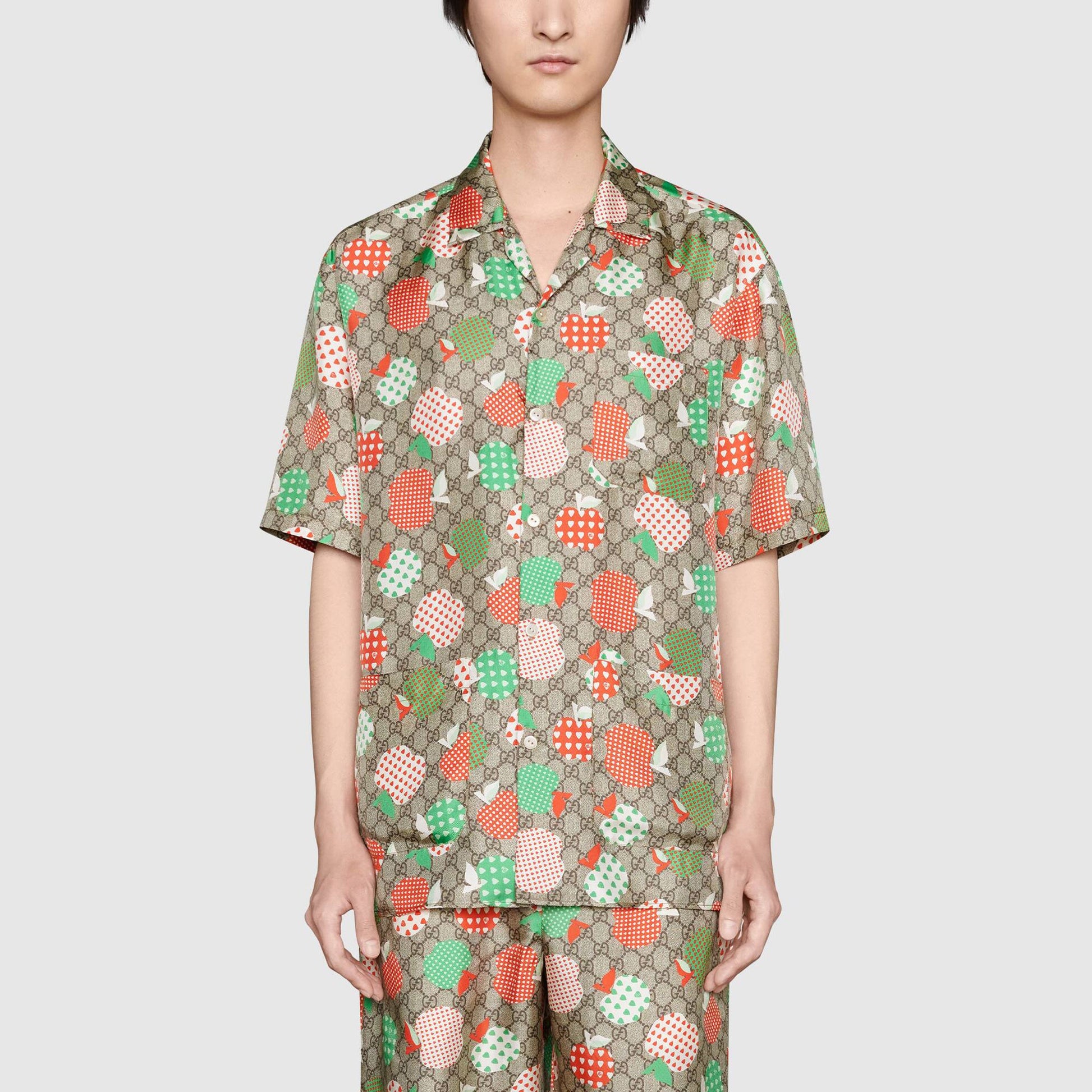 Gucci Les Pommes Silk Bowling Shirt 'Beige' 663638-ZAHC2-2110