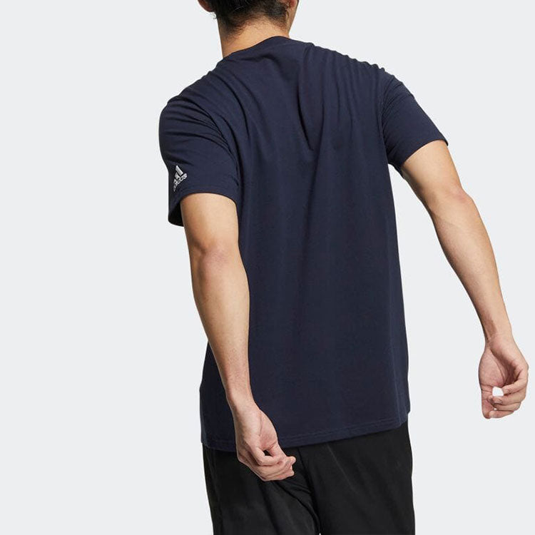 adidas Logo Sunset Printing Round Neck Short Sleeve Navy Blue HN0403