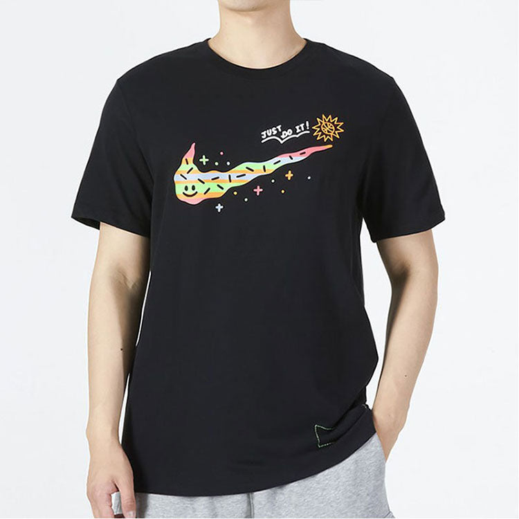Men's Nike Printing Large Logo Casual Round Neck Short Sleeve Black T-Shirt DV3188-010