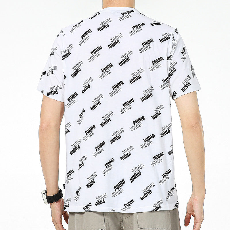 PUMA Full Print Logo Round Neck Breathable Round Neck Short Sleeve White 846430-02