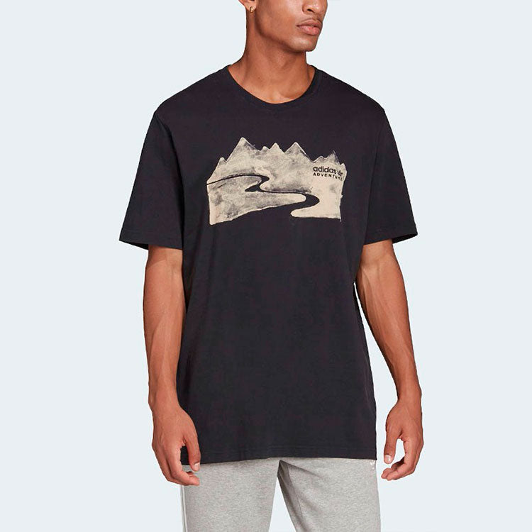 adidas originals Printing Round Neck Pullover Sports Short Sleeve Black HF4770