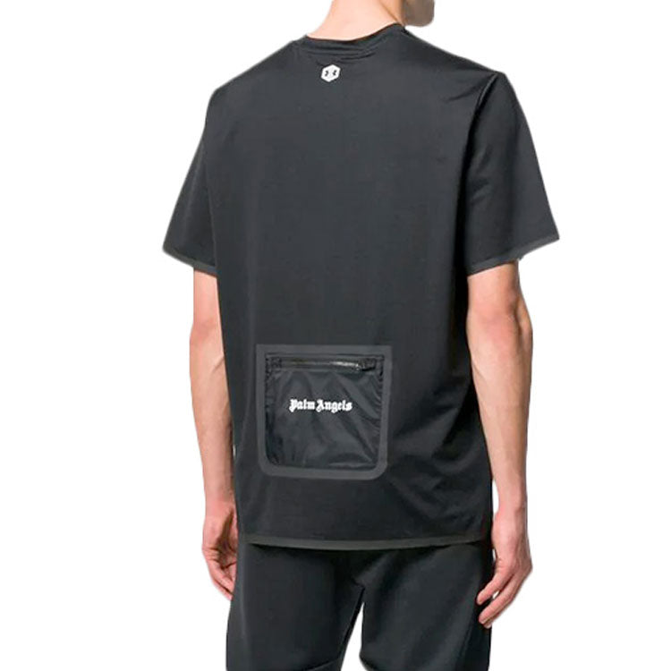 Men's PALM ANGELS Round Neck Solid Color Logo Short Sleeve Black PMAA036S19590071-1001