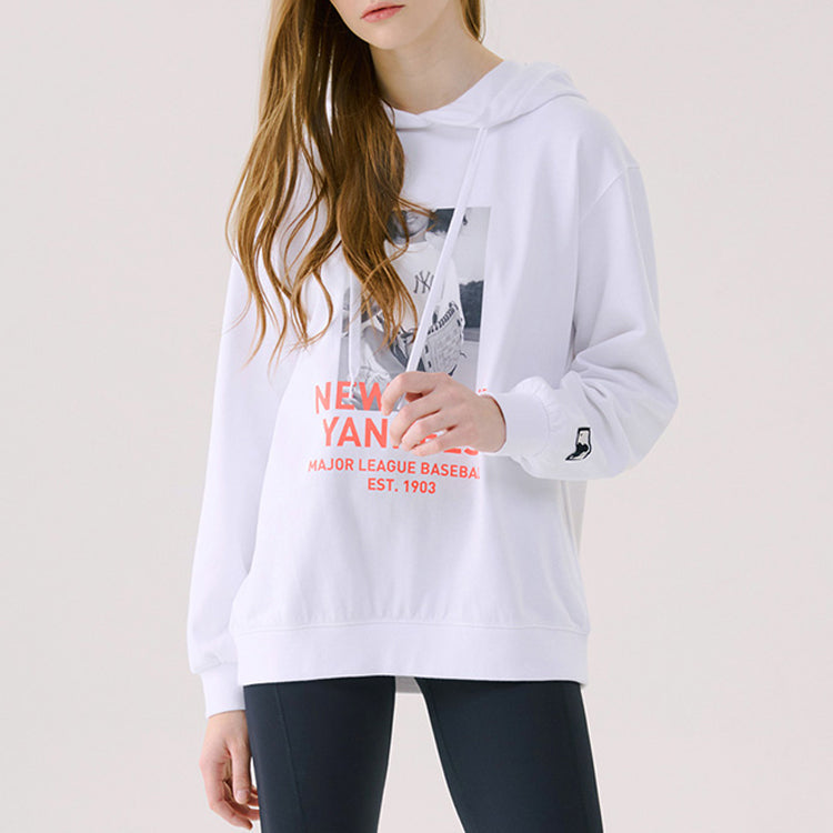 MLB NY hooded Long Sleeves Basic Large LOGO Printing Sports Unisex White 31HDE2011-07W