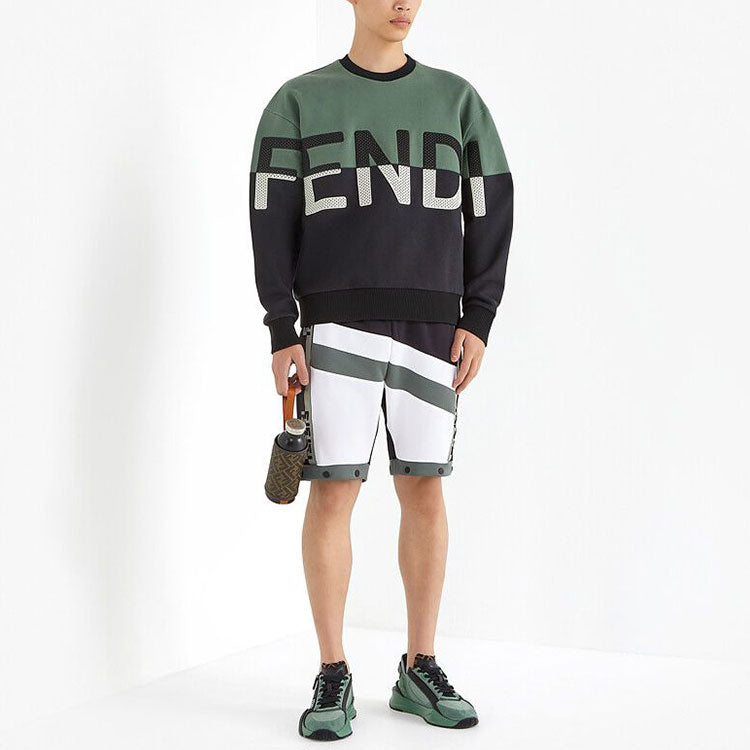 Men's FENDI FW21 Cotton Colorblock Round Neck Long Sleeves Sage Green FAF626A527F1DS9