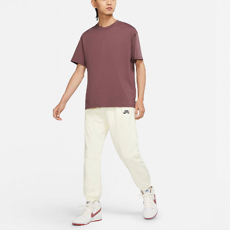 Men's Nike Solid Color Loose Round Neck Short Sleeve Wine Red T-Shirt DB9976-646