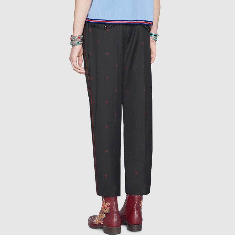 Men's Gucci Wool Bee Pattern Casual Black Long Pants/Trousers 522941-Z589E-4633