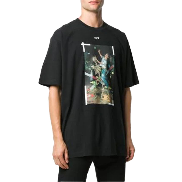 Off-White Chest Painting Printing Short Sleeve Black OMAA038F20FAB0151001