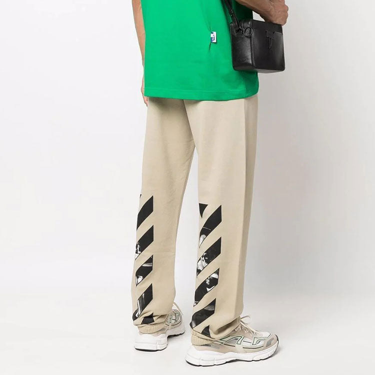 Men's Off-White FW22 Twill Printing Bundle Feet Sports Pants/Trousers/Joggers Loose Fit Beige OMCH029S22FLE0031710