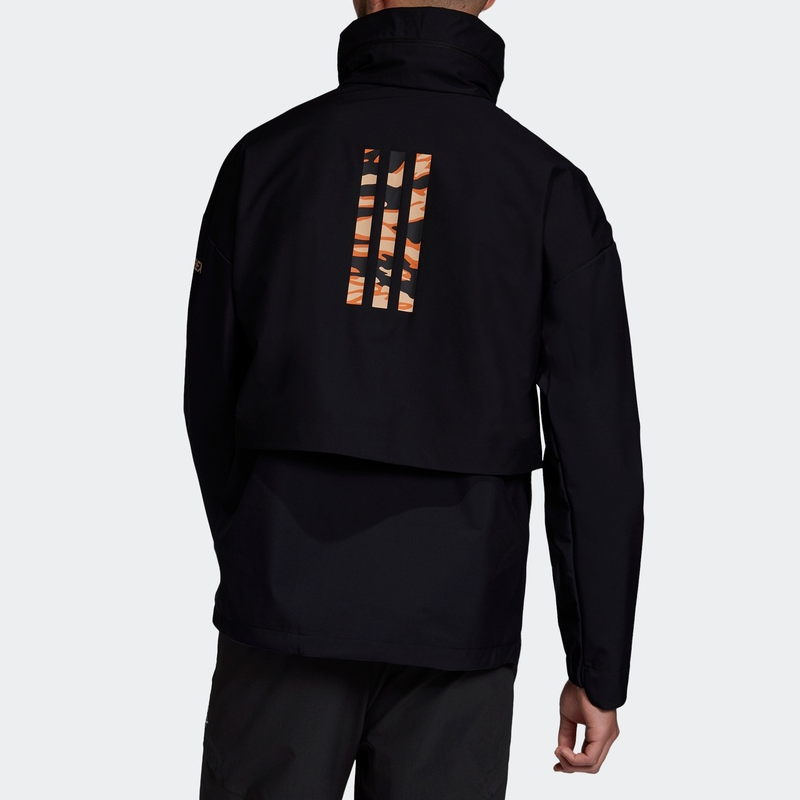 adidas Logo Stand Collar Sports Hooded Jacket Black FT9676