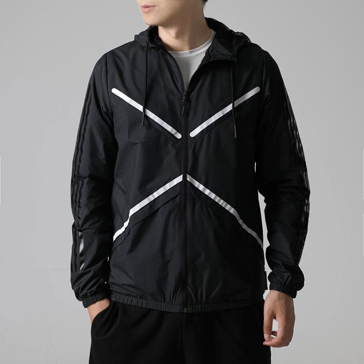 adidas neo M Xield Wb Printing Stripe Windproof Sports Hooded Jacket Black DM4328