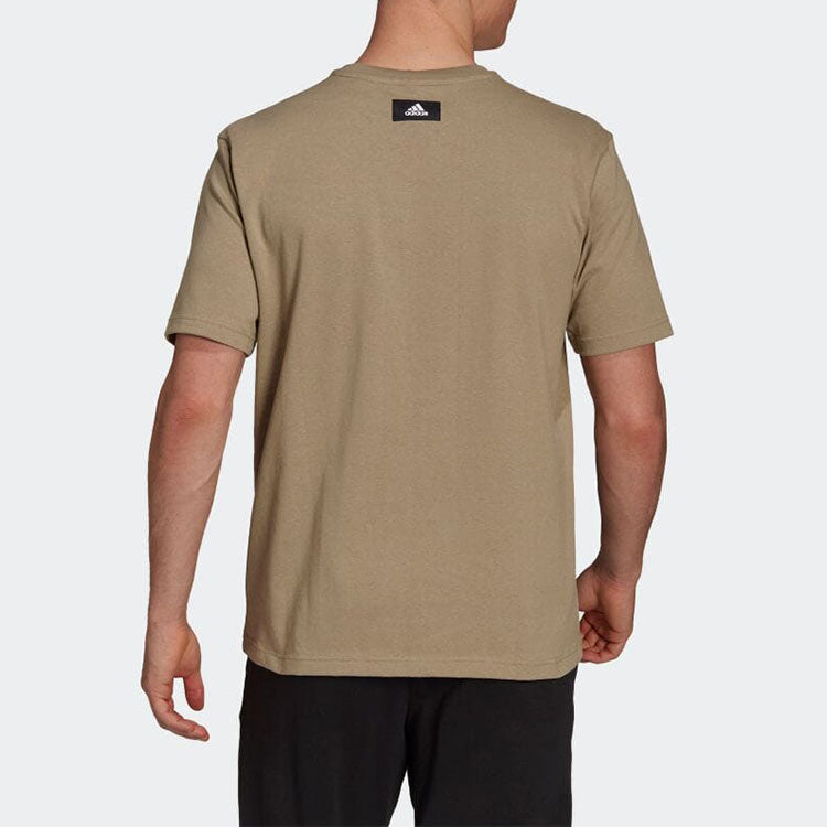 Men's adidas Geometry Pattern Round Neck Pullover Short Sleeve Brown T-Shirt H39751
