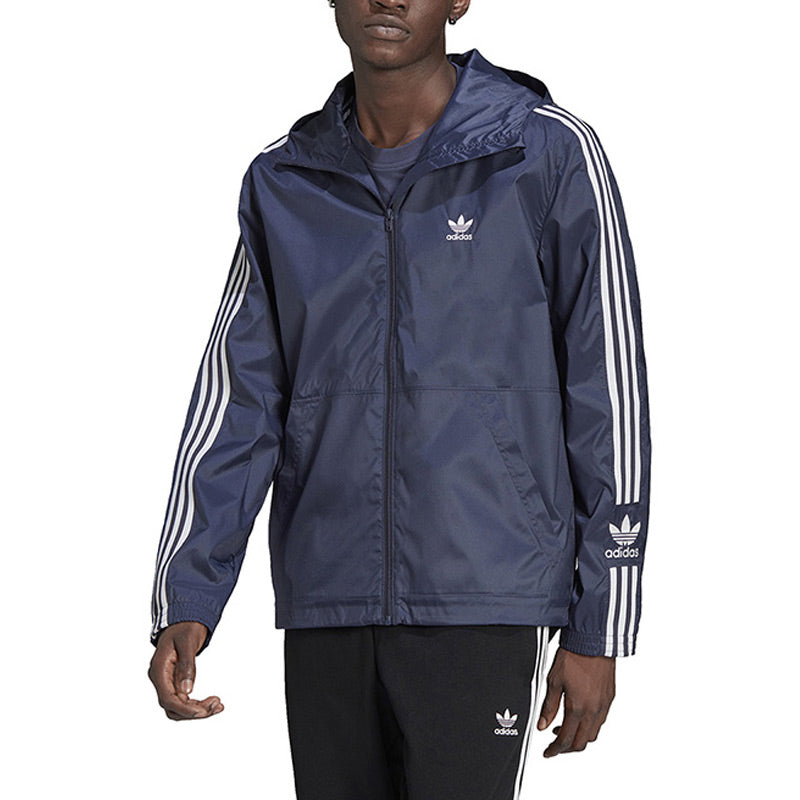 adidas originals Logo Micro Mark Stripe Athleisure Casual Sports hooded Woven Jacket Navy Blue HC2007