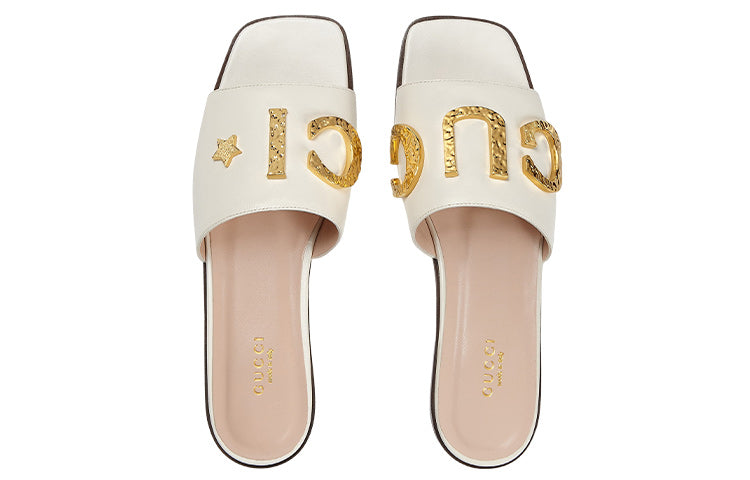 (WMNS) Gucci Cara Grained leather slip-on Sandal 'Off-White' 694858-C9D00-9022