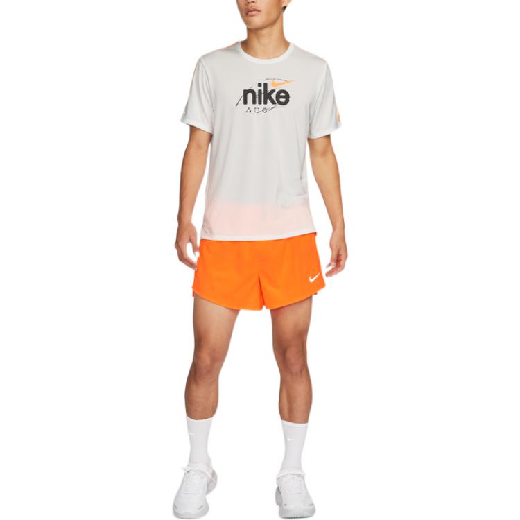 Men's Nike Dri-Fit Miler D.Y.E. Alphabet Logo Sports Round Neck Short Sleeve Mountain White T-Shirt DQ4735-121