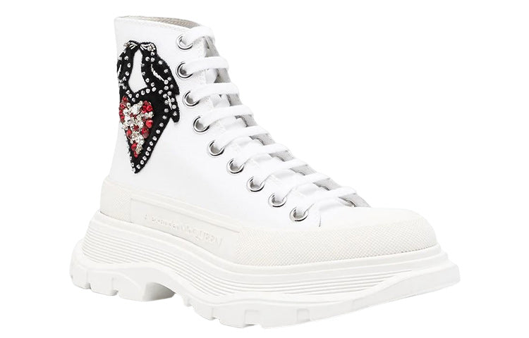 (WMNS) Alexander McQueen Tread Slick Embellished Boots 'Ivory' 667244W4MVC9071
