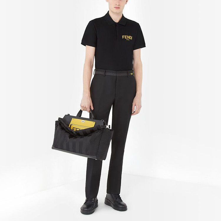 Men's FENDI SS21 Casual Logo Short Sleeve Polo Shirt Black FY0985AE07F0QA1