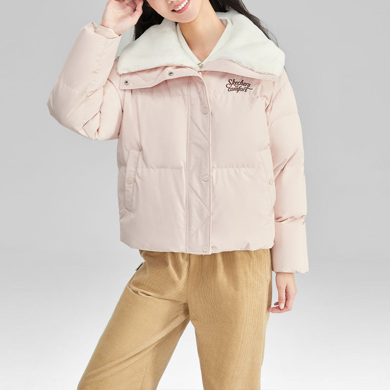 (WMNS) Skechers FASHION Letter Printed Down Jacket 'Pink White' L423W124-01NK