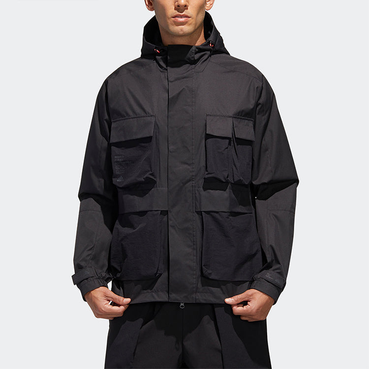 adidas TH WB JKT Multiple Pockets Sports hooded Windbreaker Jacket Black GF4019