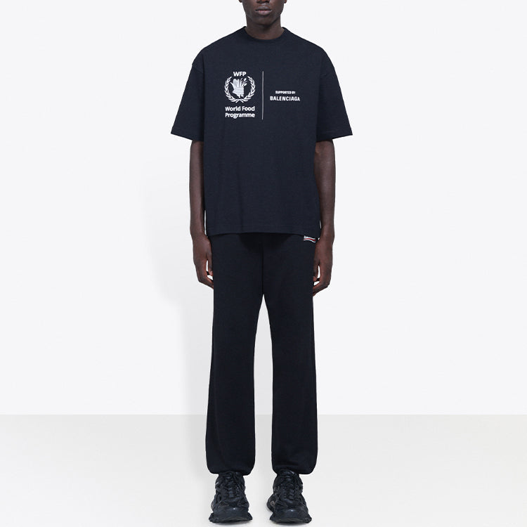 Men's Balenciaga x WFP 1st Generation Crossover Printing Logo Round Neck Pullover Short Sleeve Black 612966THV841000