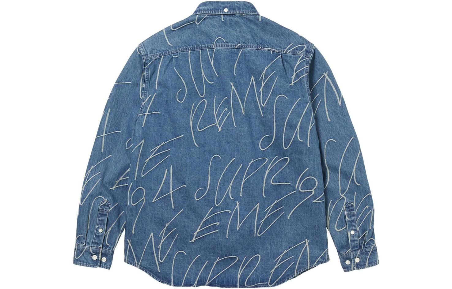 Supreme FW23 Week 8 Handwriting Jacquard Denim Shirt 'Blue' SUP-FW23-152