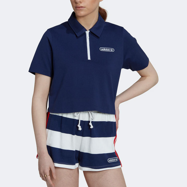 (WMNS) adidas Original Crop Zip Polo Shirt 'Night Sky' HL6572