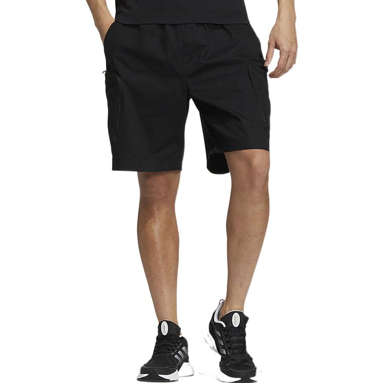 Men's adidas Solid Color Logo Printing Casual Straight Shorts Black HM2984