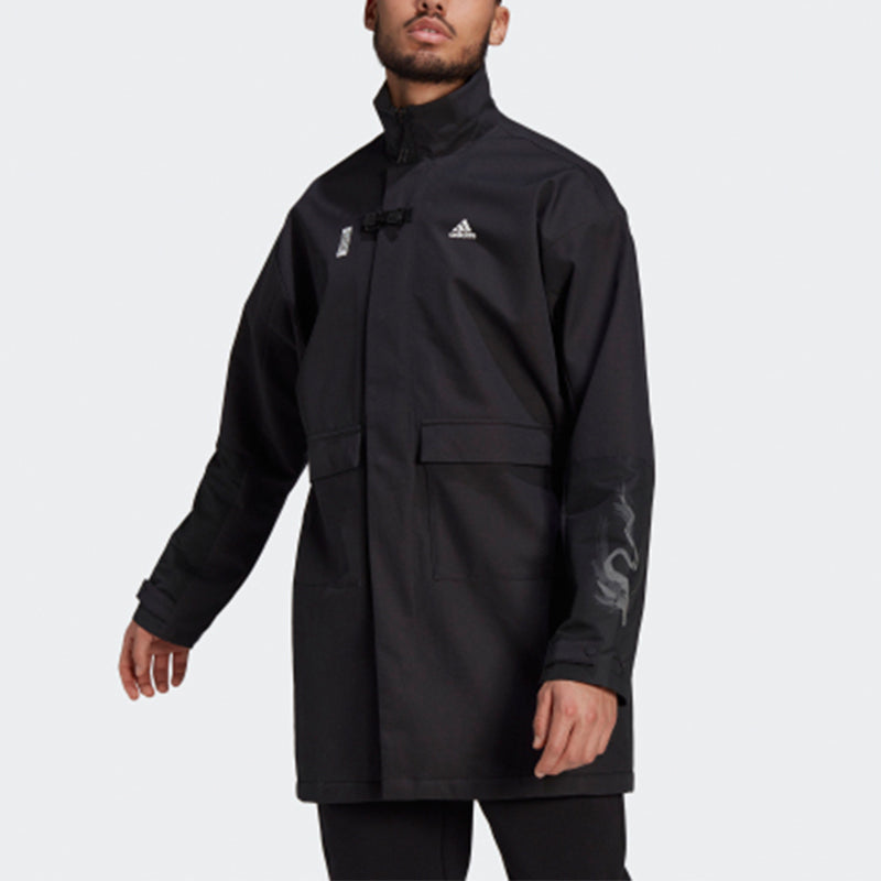 adidas Wj Jkt Long Woven Training Casual Sports Jacket Black GU1766