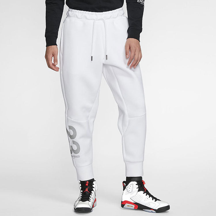 Air Jordan Solid Color Elastic Waistband Lacing Bundle Feet Casual Sports Pants White CD6061-100