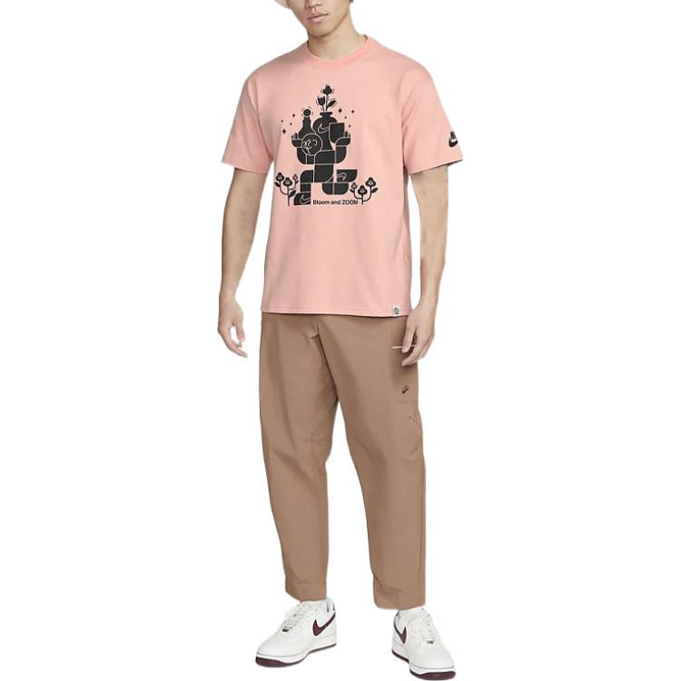 Men's Nike Pattern Printing Round Neck Pullover Casual Short Sleeve Pink T-Shirt DQ1011-824