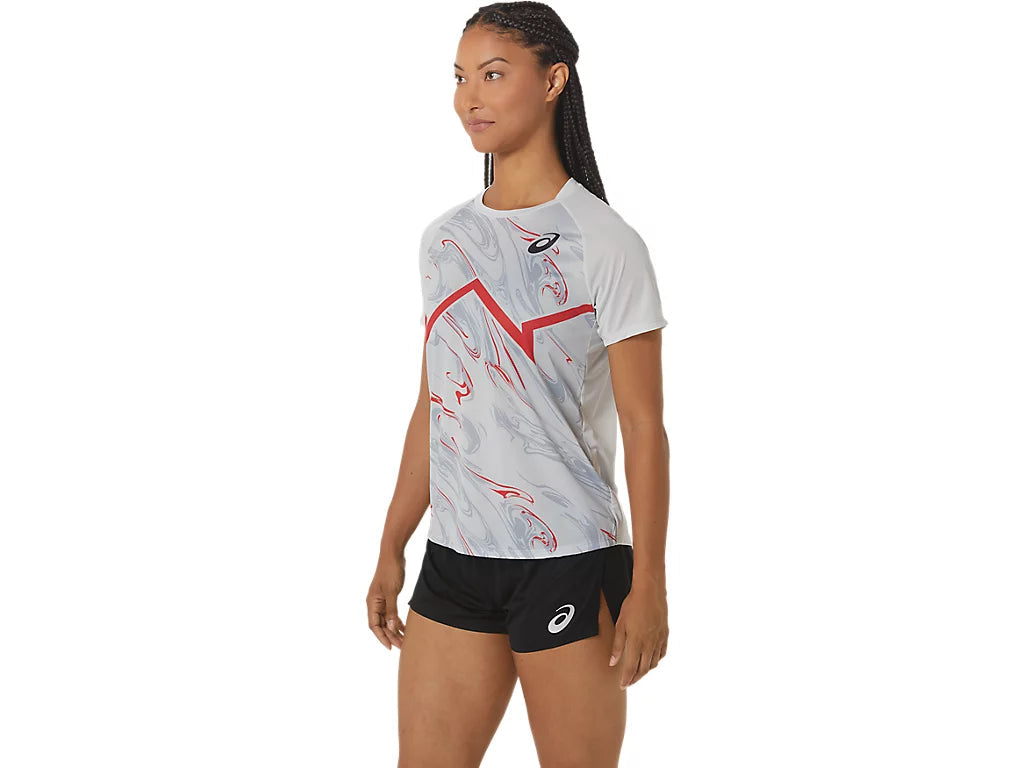 (WMNS) ASICS CJ-Line Light Short Sleeve Top 'Lacier Grey Electric Red' 2092A387-022