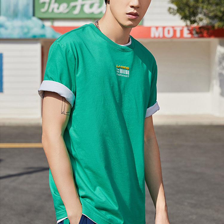 Li-Ning Sports Fashion Series Printing Round Neck Short Sleeve Green AHSQ313-3