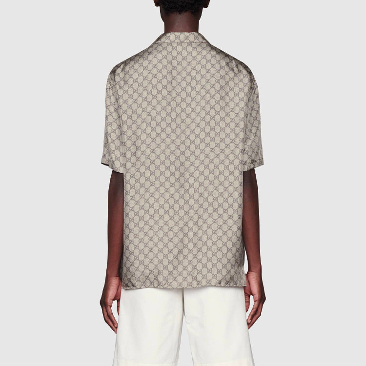 Gucci x Disney SS21 Donald Duck Print Silk Short Sleeve Shirt For Men Camel 646446-ZAGCN-2165