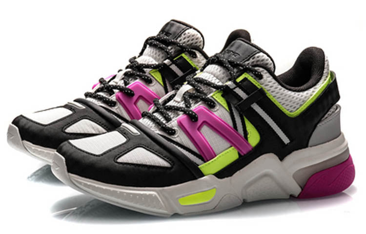 (WMNS) Li-Ning Light Classic Leisure Low 'Black Grey Neon Green' AGCQ188-1