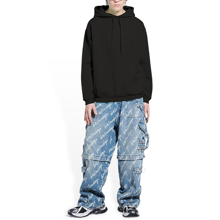 Balenciaga Logo Hoodie Medium Fit 'Washed Black' 600583TLVB81146