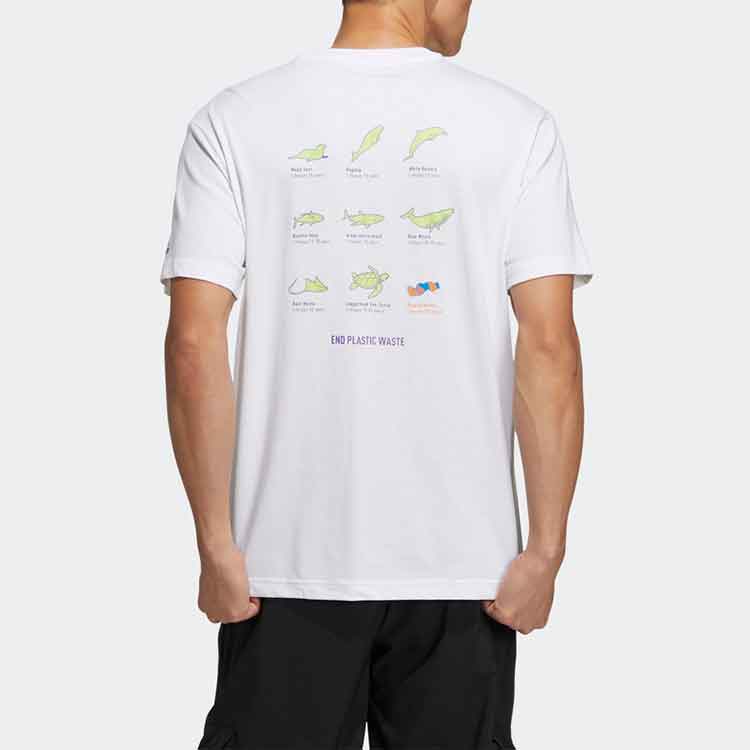 Men's adidas Cartoon Ocean Animal Casual Breathable Sports Round Neck Short Sleeve White T-Shirt HE7350